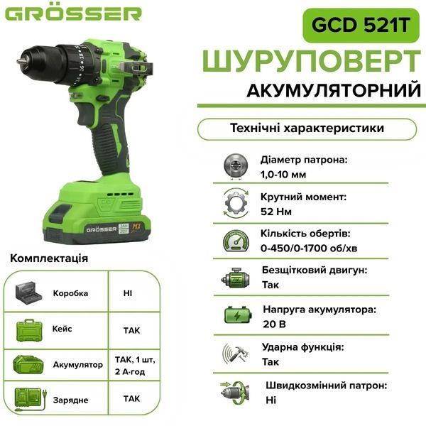 Акумуляторний шуруповерт Grosser GCD 521Q 3163 фото